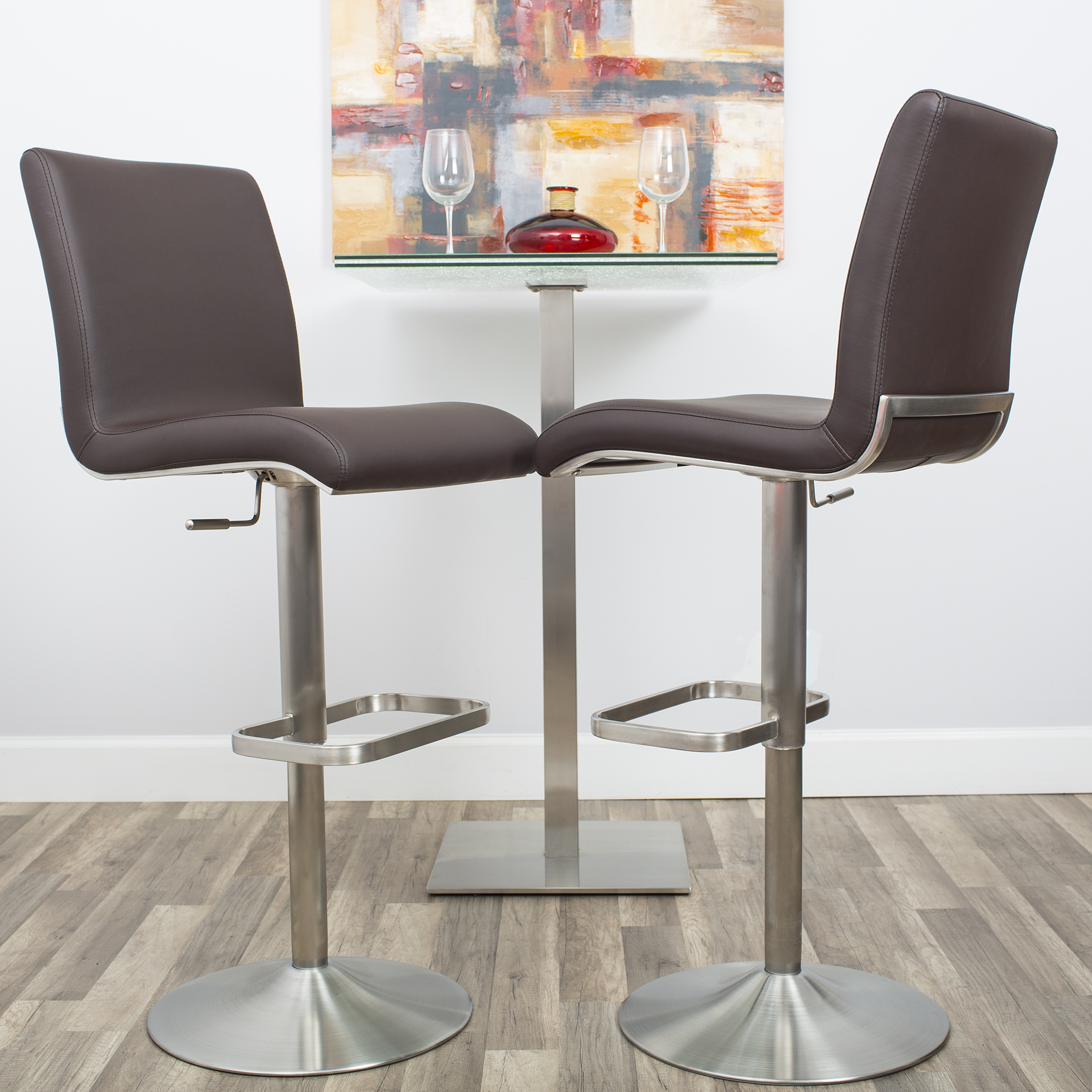 Fogo Brushed Stainless Steel Adjustable Height Swivel High Back Stool MIX