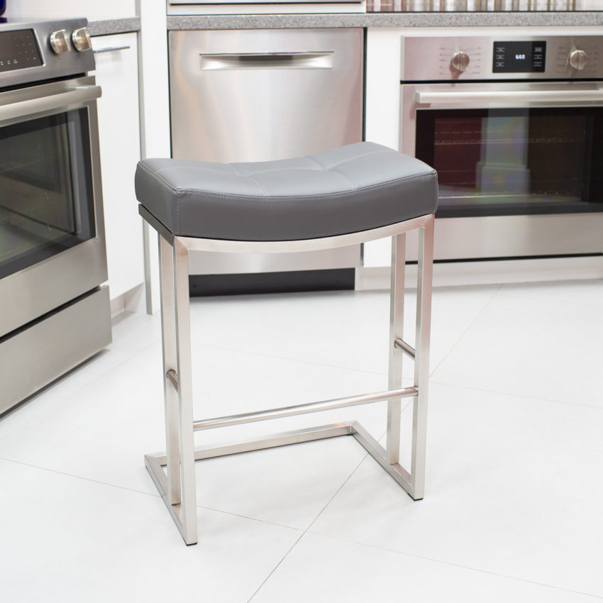 Solis 26″ Brushed Stainless Steel Saddle Stationary Counter Stool MIX